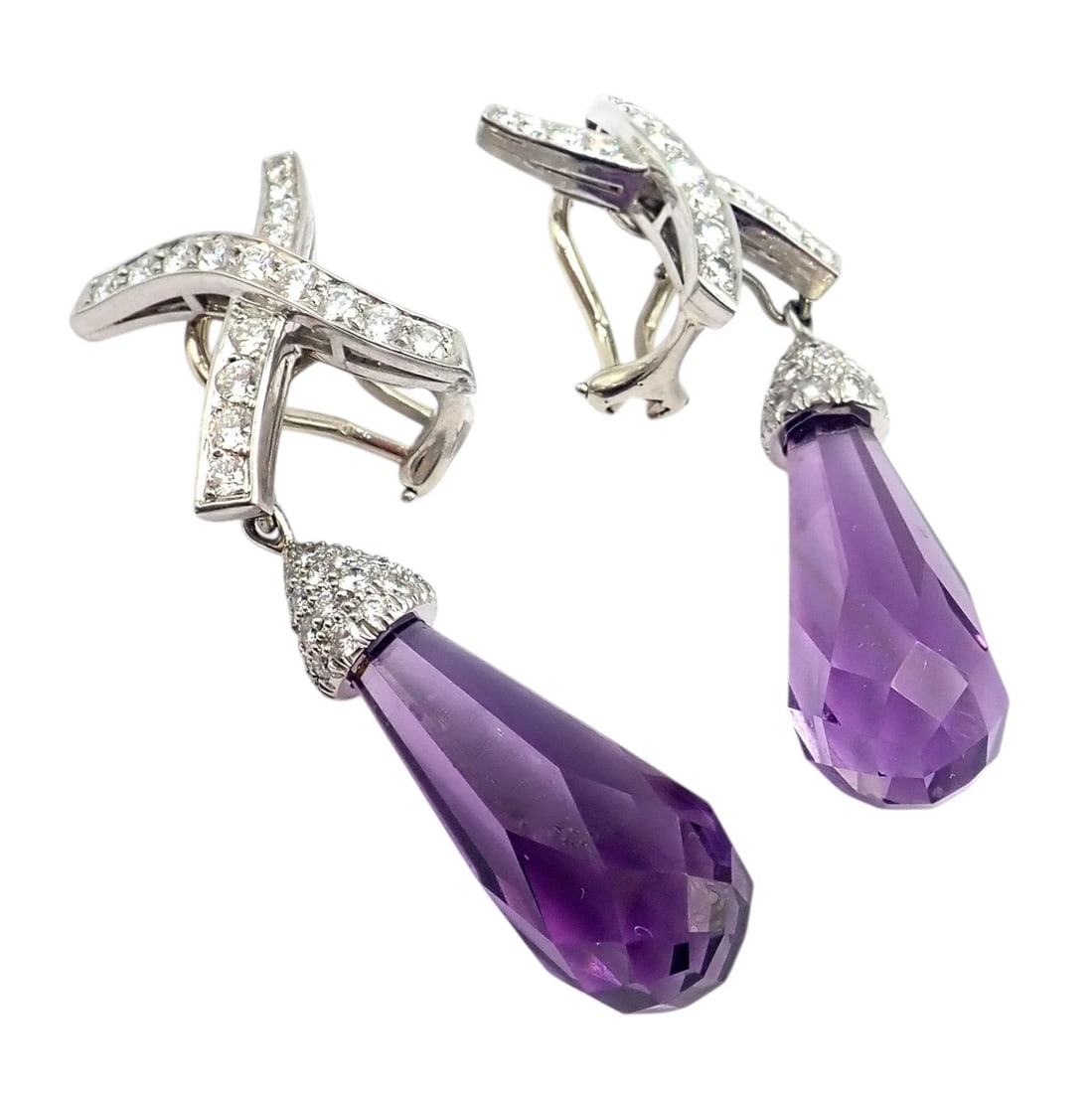 Tiffany & Co Picasso Platinum X Drop Diamond Amethyst Night + Day Earrings 1985 - 8
