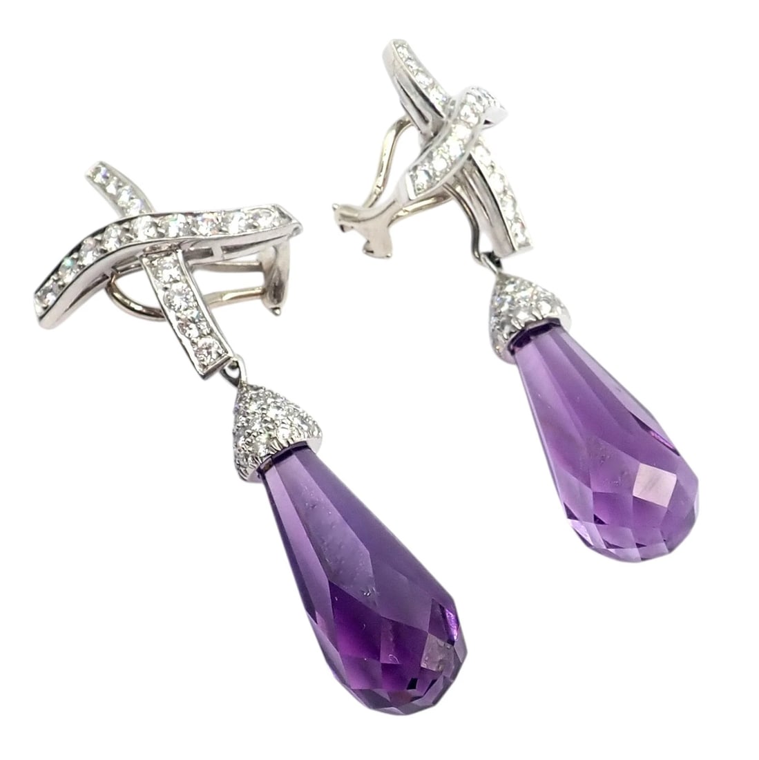 Tiffany & Co Picasso Platinum X Drop Diamond Amethyst Night + Day Earrings 1985 - 9