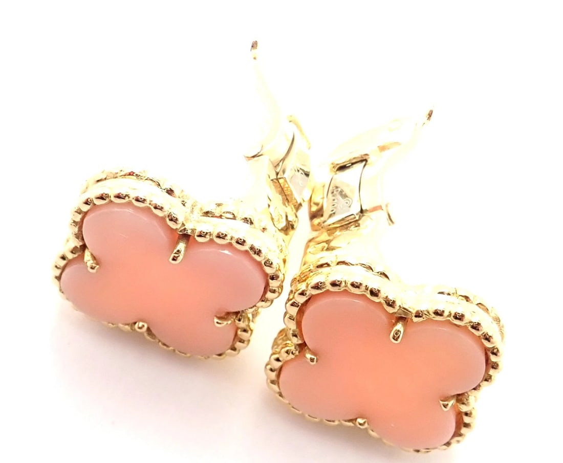 Van Cleef & Arpels Vintage Alhambra 18k Yellow Gold Coral Earrings Paper - 10