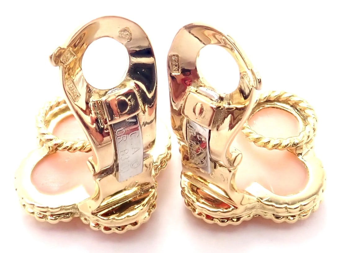 Van Cleef & Arpels Vintage Alhambra 18k Yellow Gold Coral Earrings Paper - 12