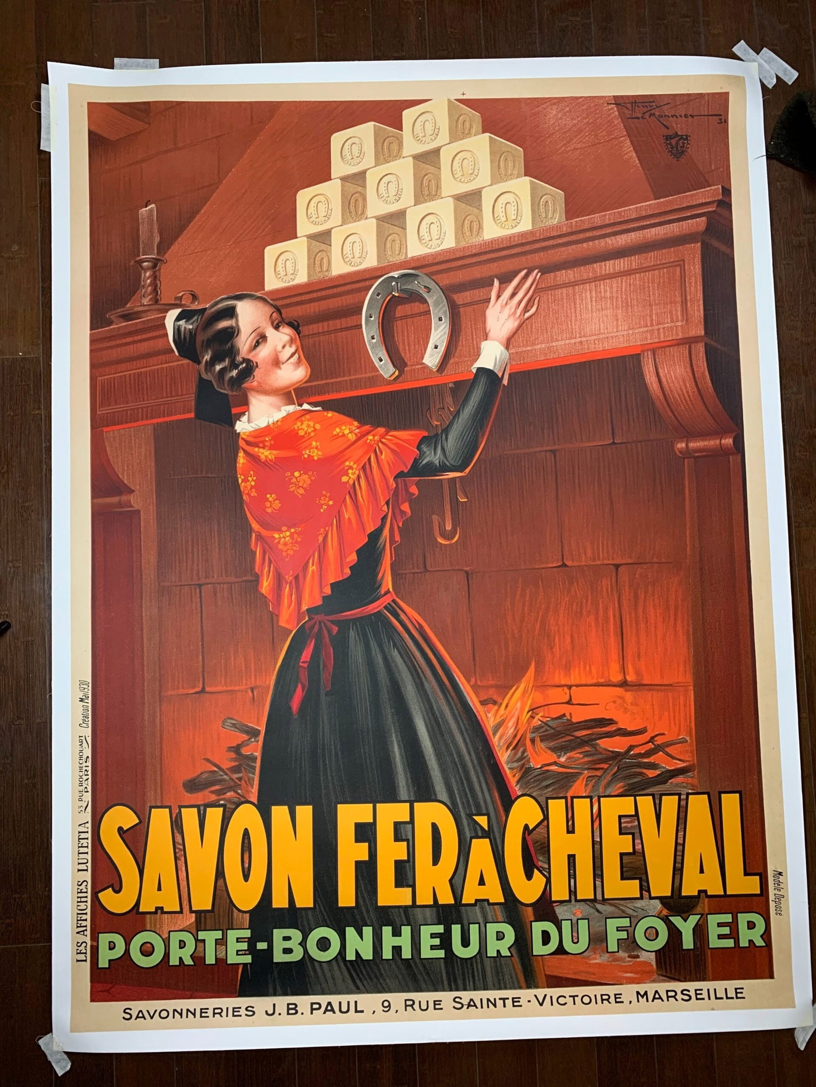 Savon Fer A Cheval - Art by Henry le Monnier (1931) 47" x 63" French Advertising Poster LB - 2