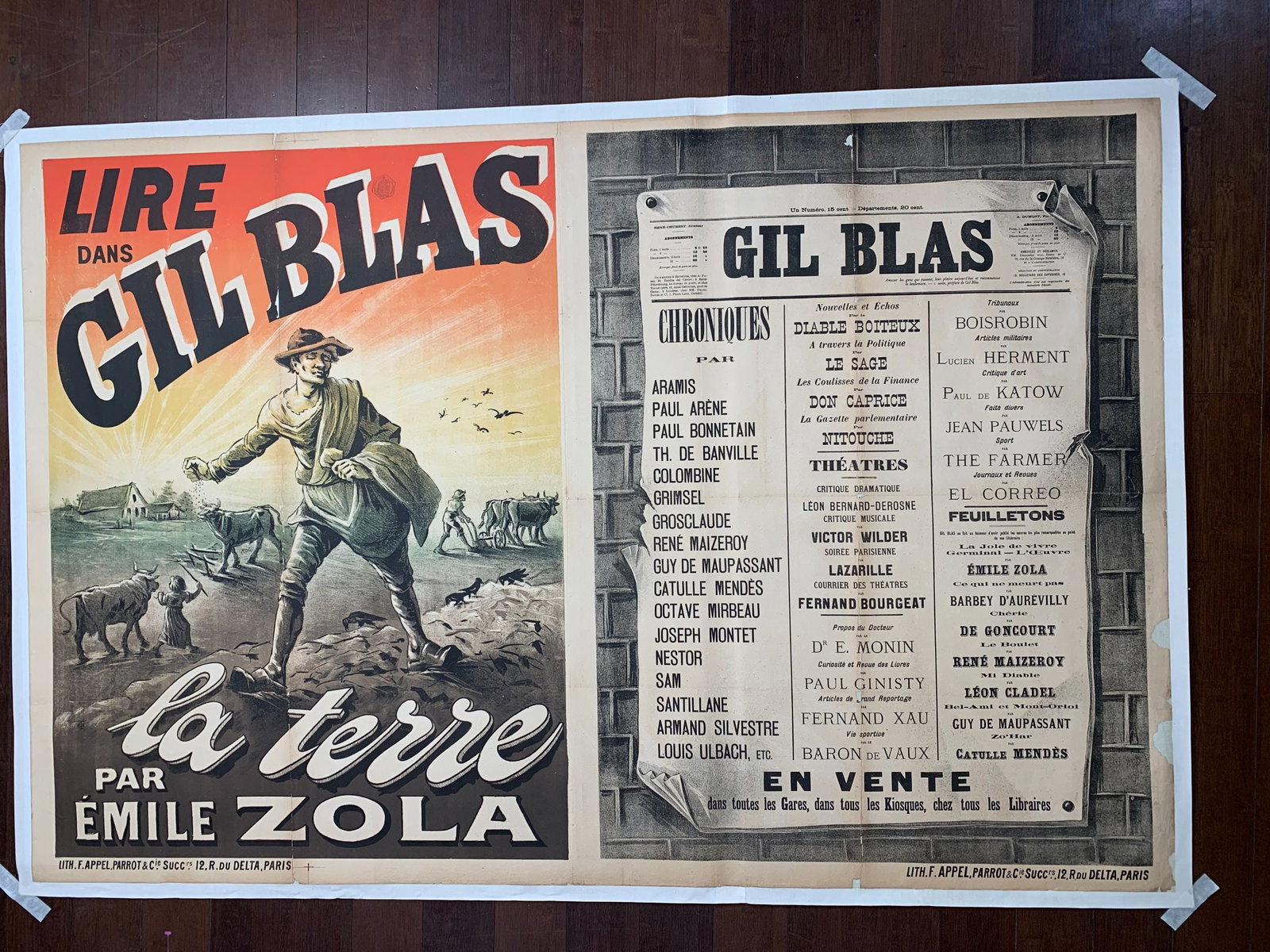 Gil Blas La Terre - Book by Emile Zola (1887) 39x59 Rare French Litho Poster LB: Gil Blas La Terre - Book by Emile Zola (1887) 39x59 Rare French Litho Poster LB Reserve: $676.00 Shipping: Domestic: Flat-rate of $56.00 to anywhere within the contiguous U.S. International: Foreign s