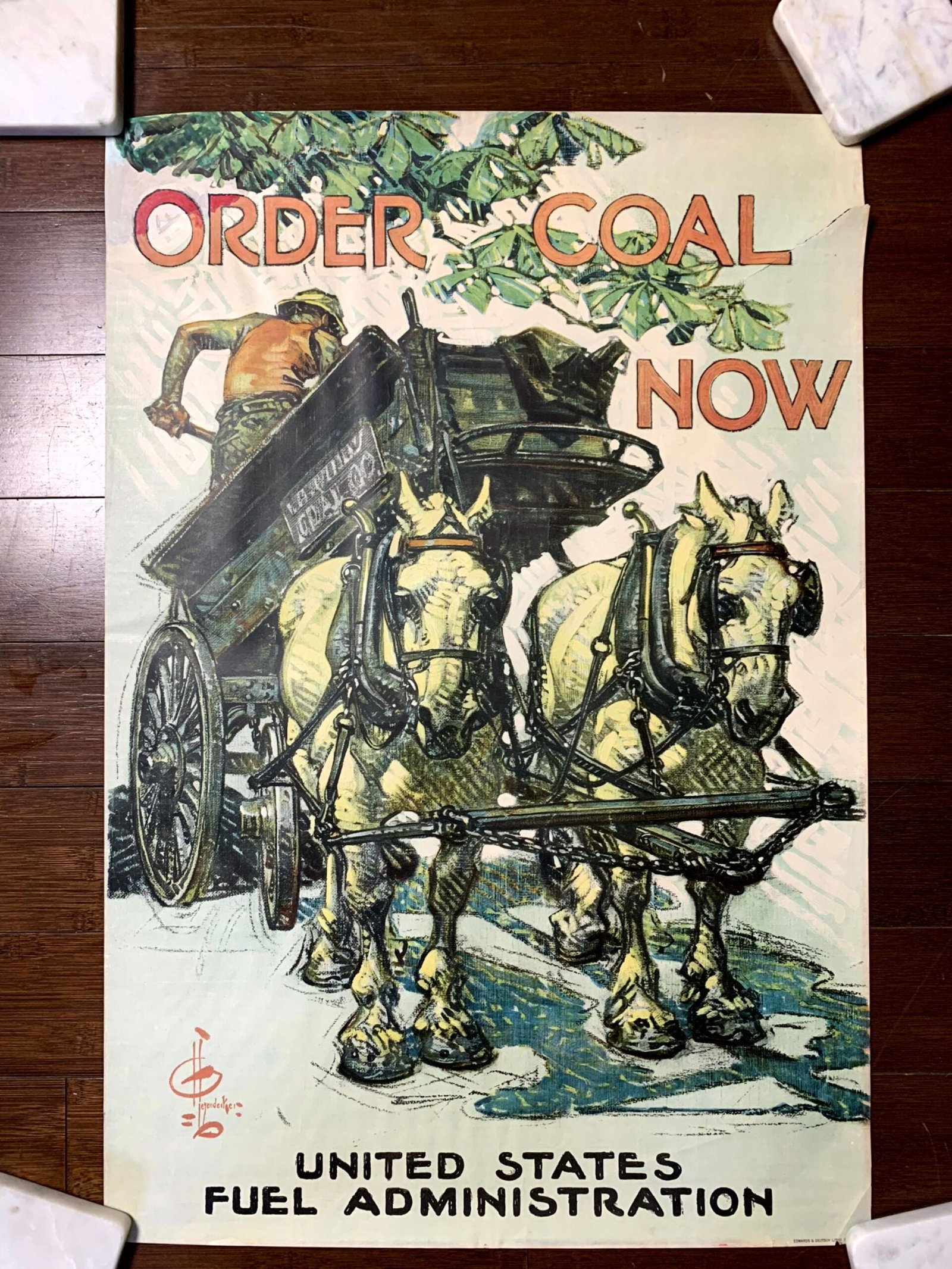 Order Coal Now - Art by Leyendecker (1918) 20"x29" US War Poster: Order Coal Now - Art by Leyendecker (1918) 20"x29" US War Poster Reserve: $676.00 Shipping: Domestic: Flat-rate of $28.00 to anywhere within the contiguous U.S. International: Foreign shipping rates