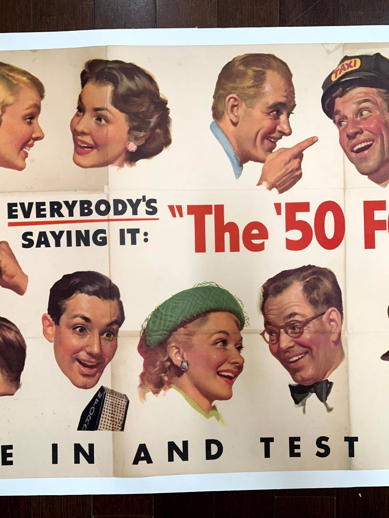 The 50's Ford's A Hit - Art by Norman Rockwell (1950) 26"X57.25" US Advertising Poster LB - 3