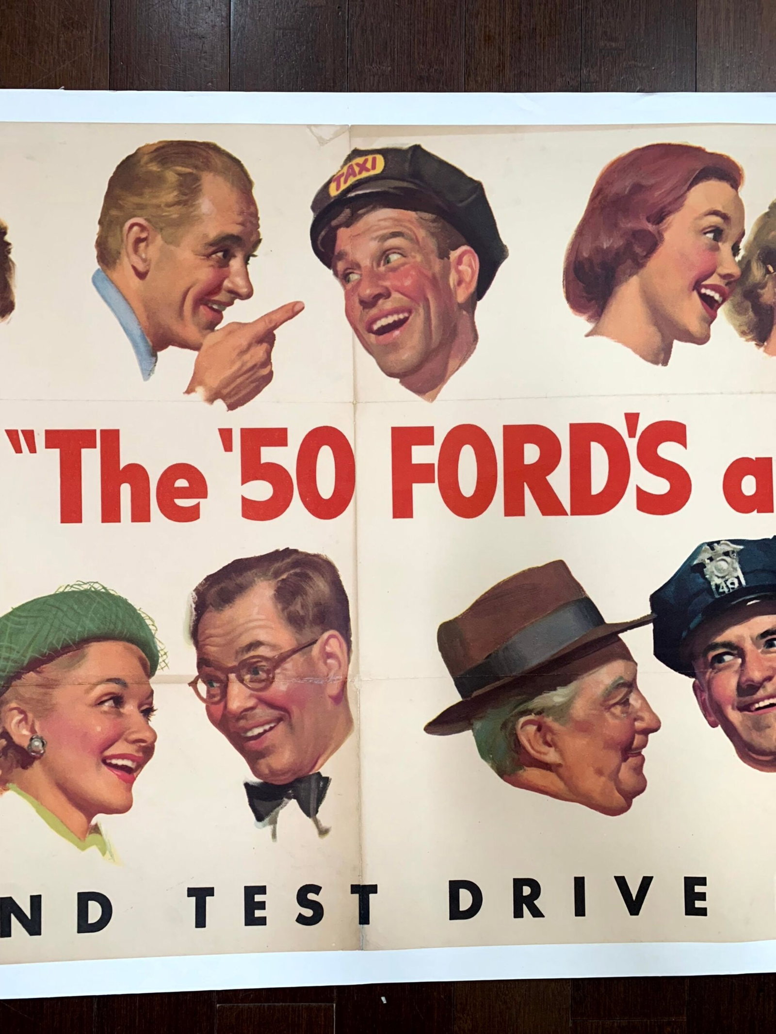 The 50's Ford's A Hit - Art by Norman Rockwell (1950) 26"X57.25" US Advertising Poster LB - 4
