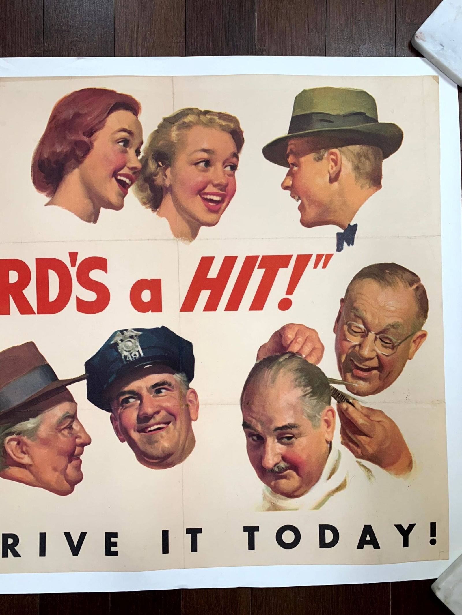 The 50's Ford's A Hit - Art by Norman Rockwell (1950) 26"X57.25" US Advertising Poster LB - 6