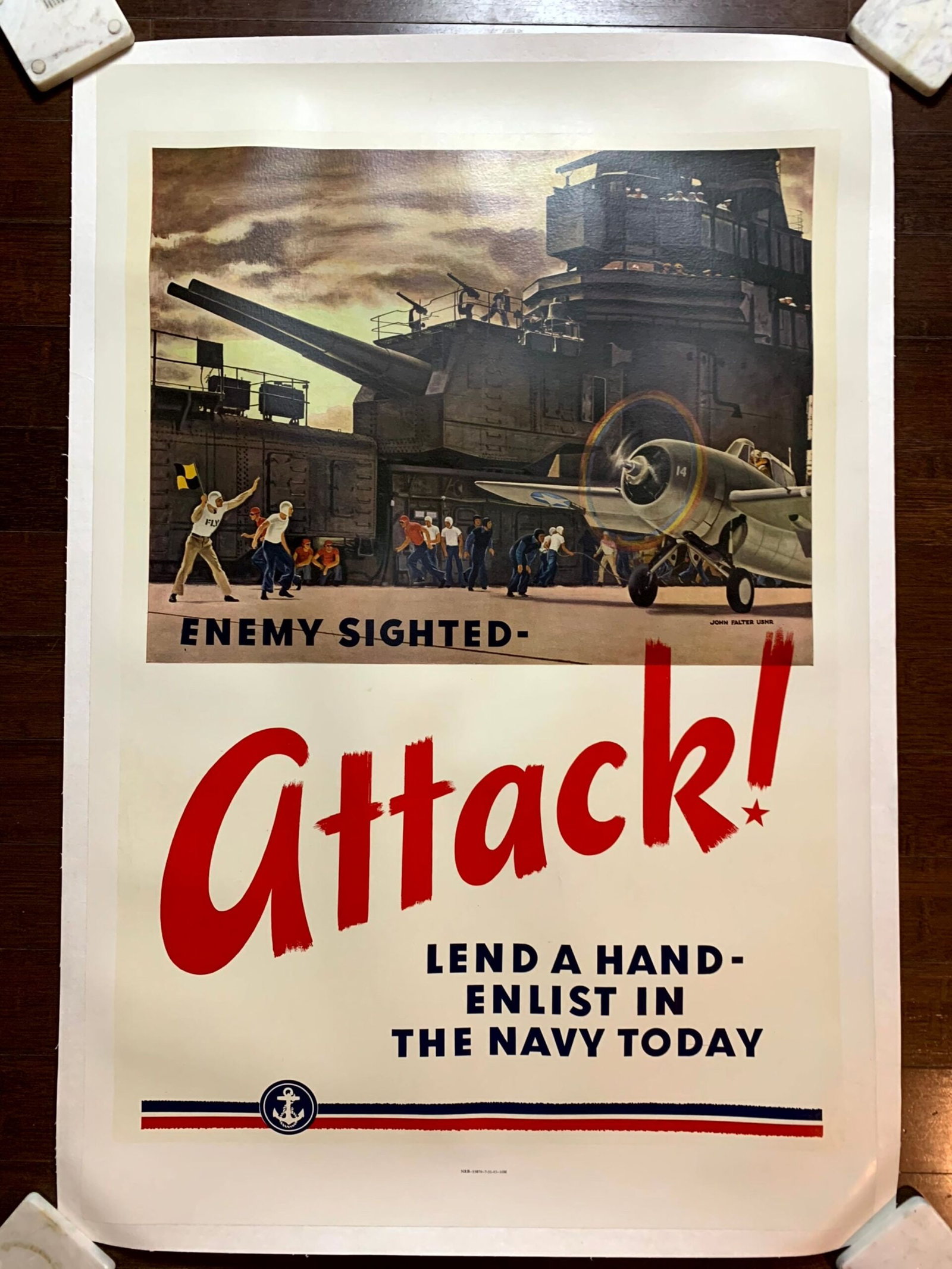Enemy Sighted Attack! - Art by John Falter (1945) 28.5"X42" US WWII Poster LB (1 of 5)