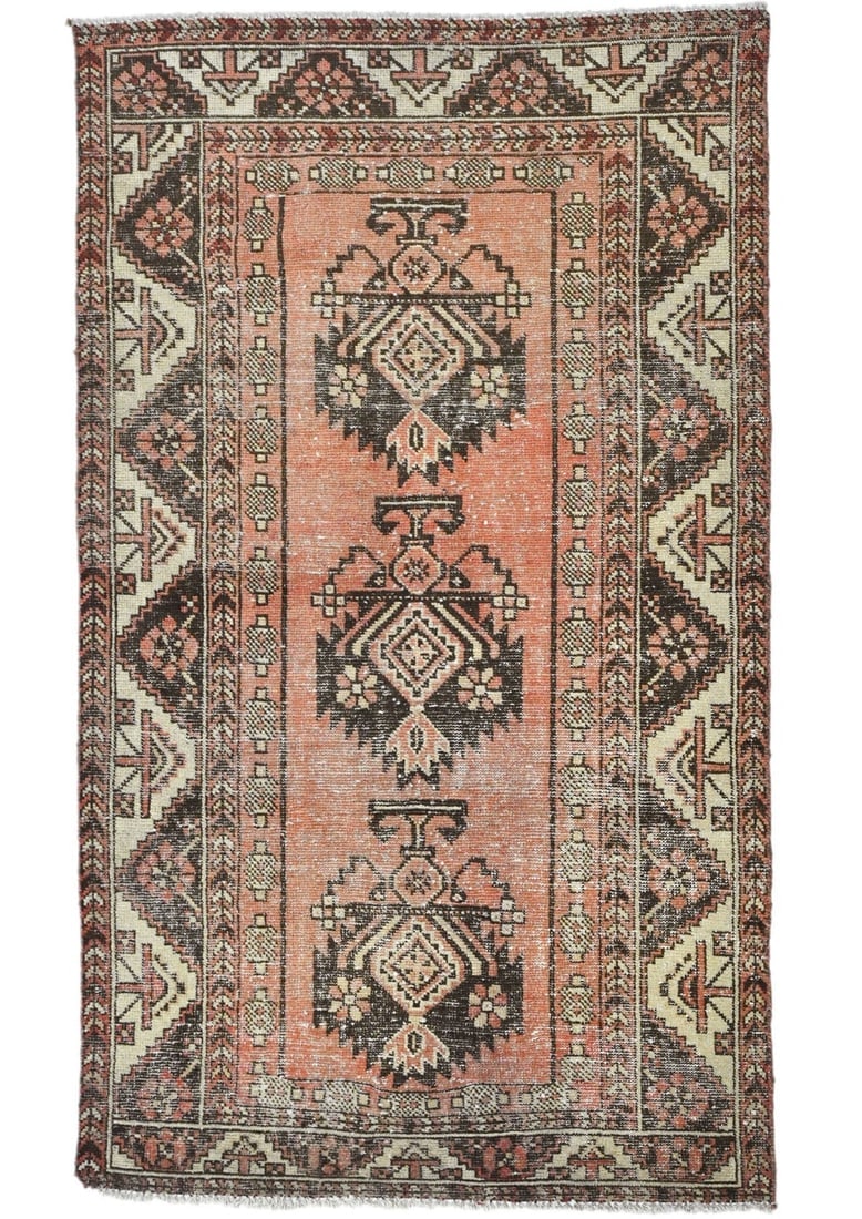 Antique Muted Tribal 4X6'5 Distressed Vintage Oriental Rug: Title: Antique Muted Tribal 4X6'5 Distressed Vintage Oriental Rug Description:Hand Knotted 4X6'5 red oriental rug made with vegetable dyes (fine wool pile and cotton foundation), superior knot count,
