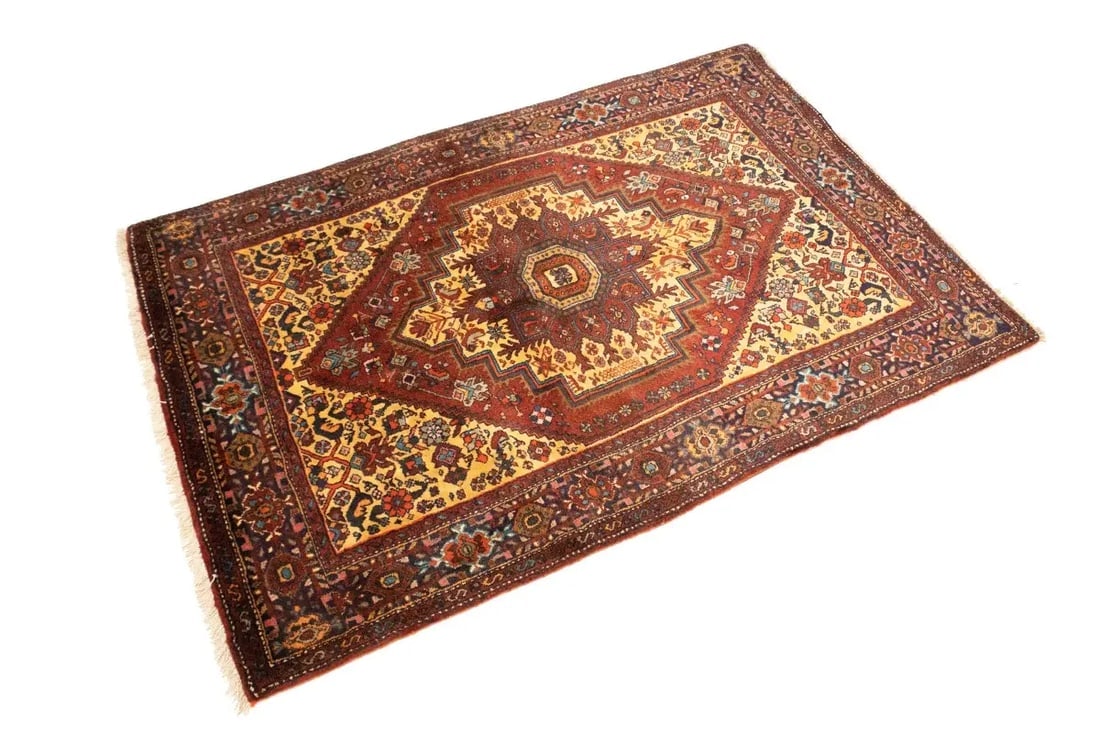 Vintage Rusty Red Geometric 3X5 Bidjar Persian Rug - 4
