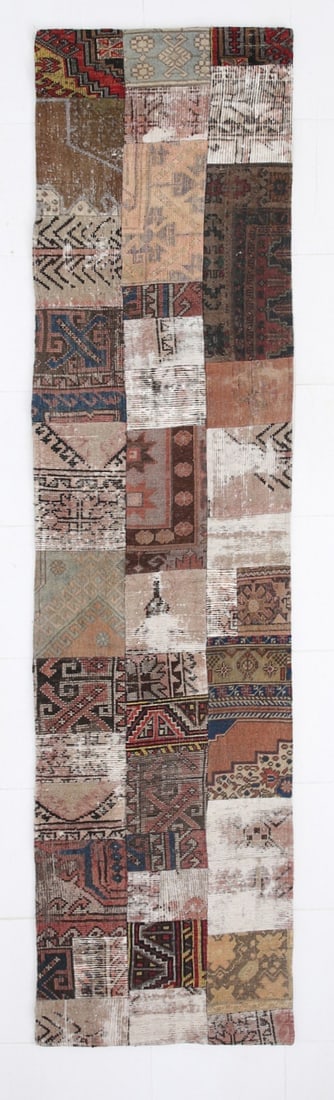 2'3'' x 10'5'' Handmade Vintage Wool Patchwork Rug - 579 (1 of 20)