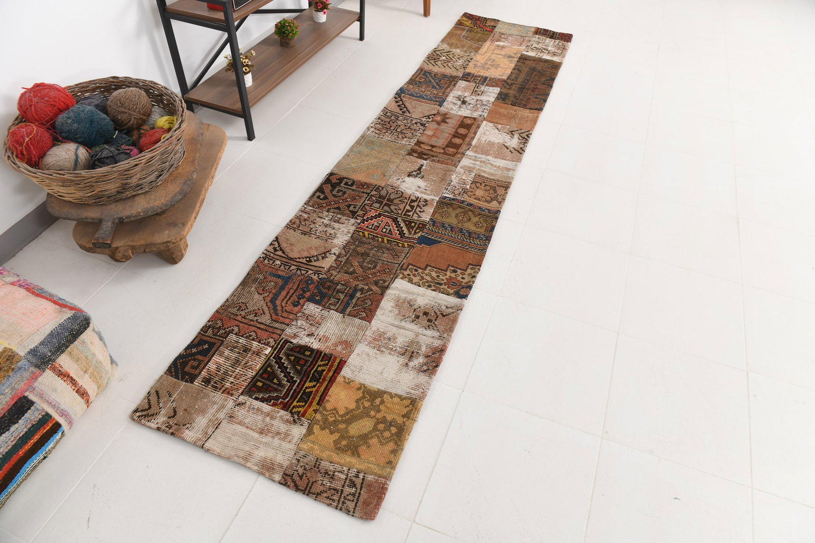 2'3'' x 10'5'' Handmade Vintage Wool Patchwork Rug - 579 - 4
