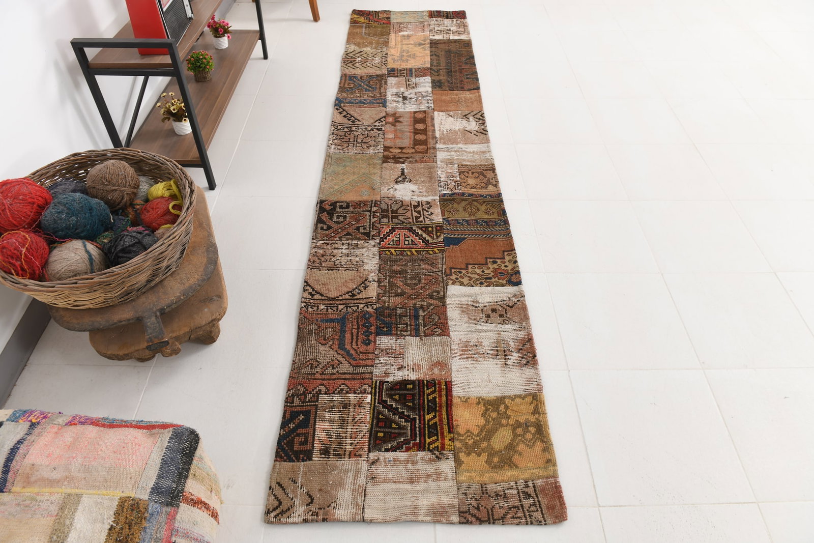 2'3'' x 10'5'' Handmade Vintage Wool Patchwork Rug - 579 - 5