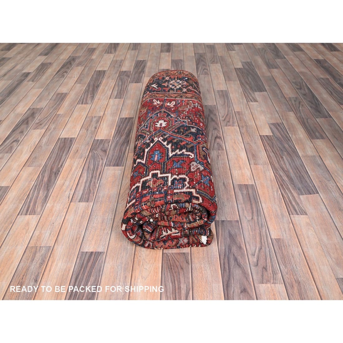 Chili Red, Worn Wool, Hand Knotted, Vintage Persian Heriz Oriental Rug - 9