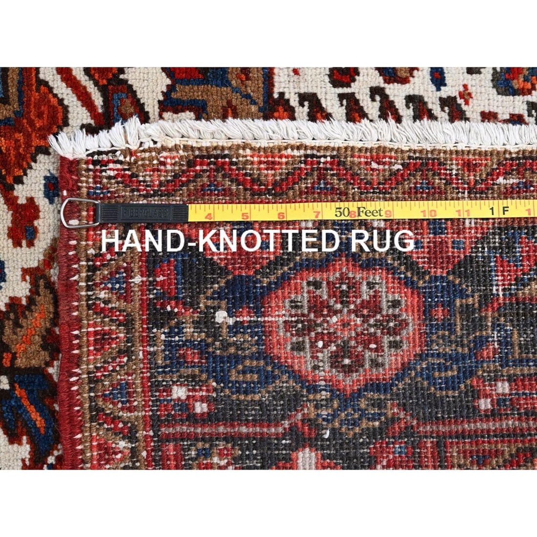 Chili Red, Worn Wool, Hand Knotted, Vintage Persian Heriz Oriental Rug - 11