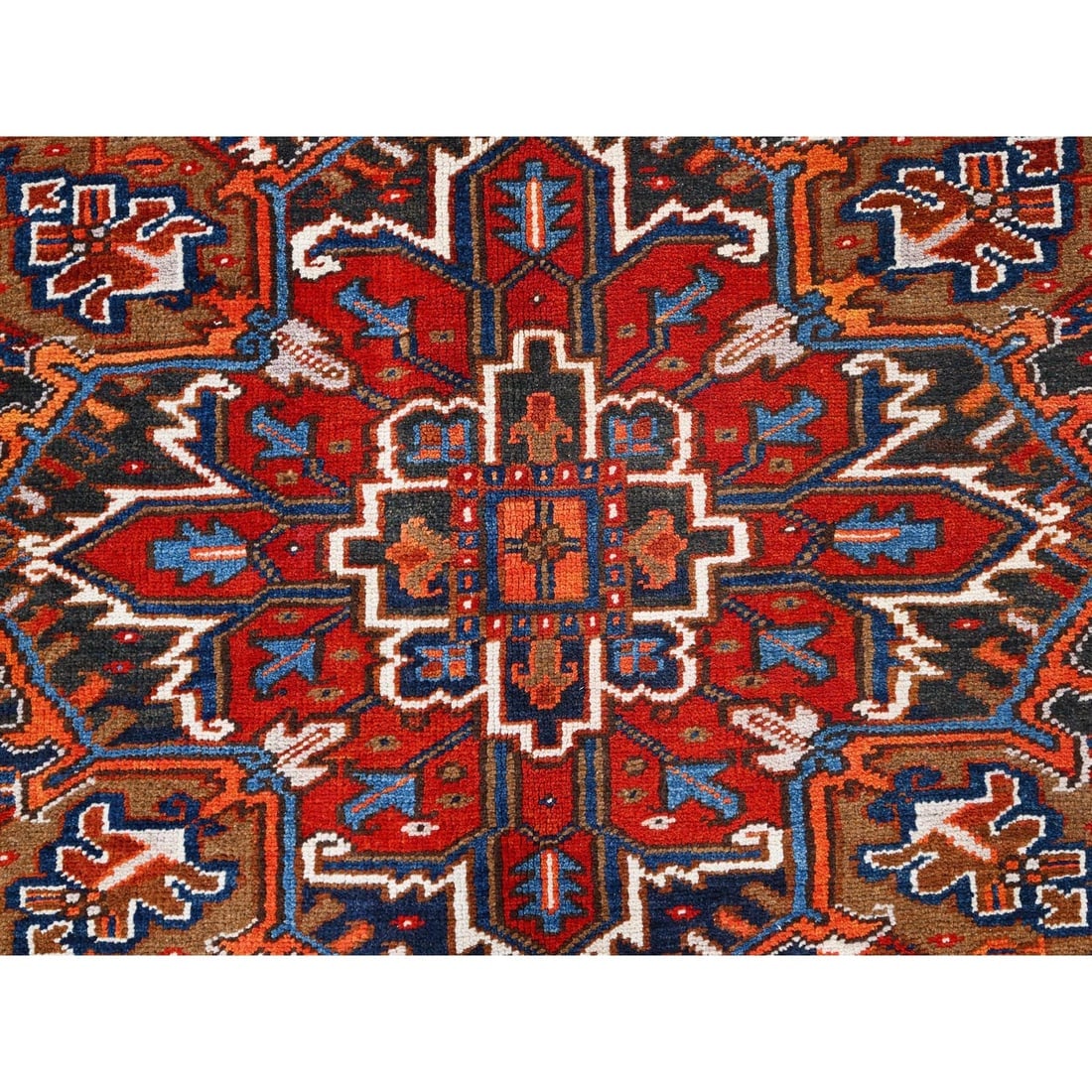 Chili Red, Worn Wool, Hand Knotted, Vintage Persian Heriz Oriental Rug - 8