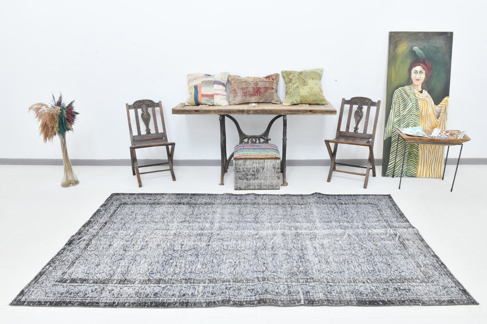 4'10'' x 8'11'' Handmade Vintage Wool Rug - 2988 - 2