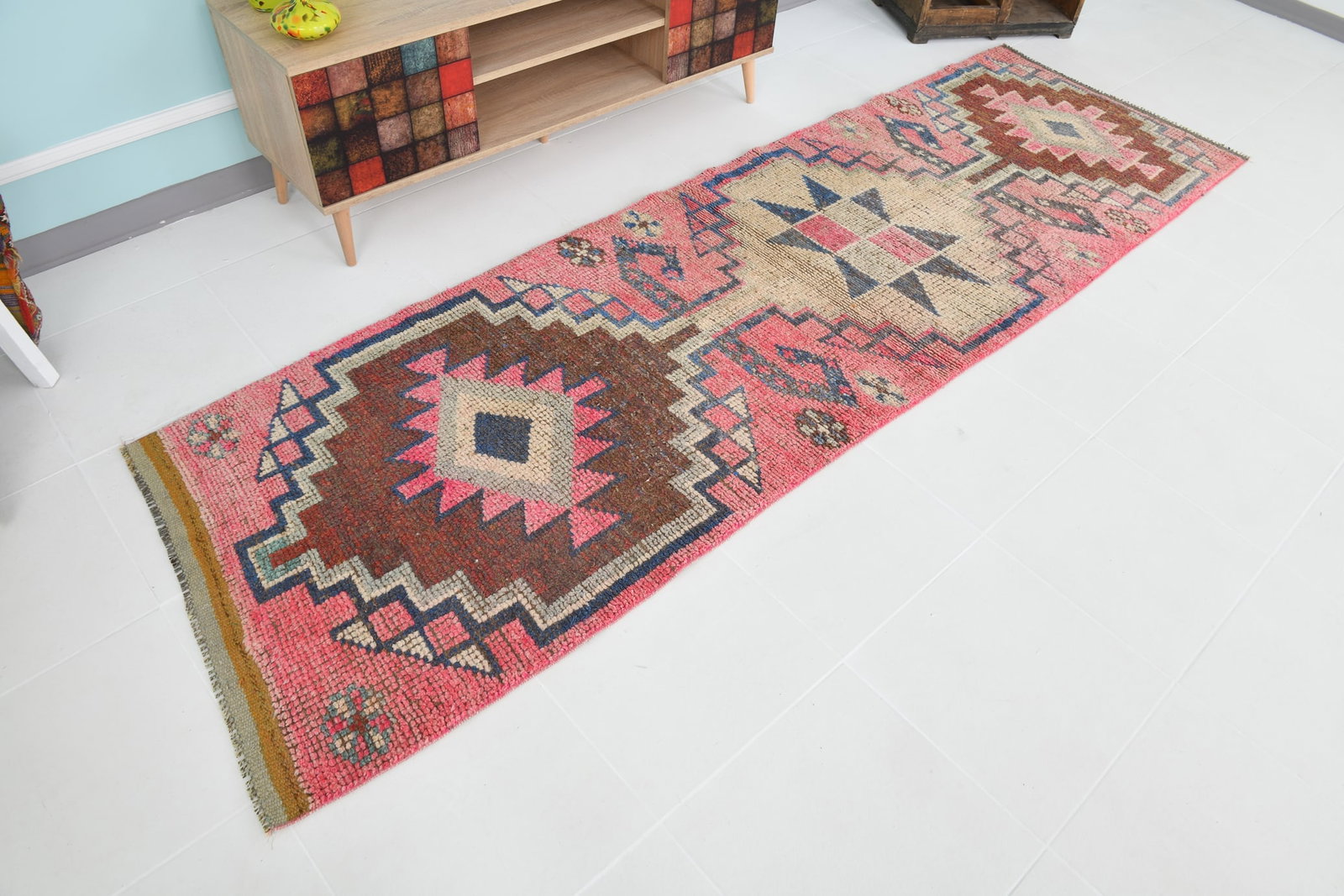 3'1'' x 10'2'' Handmade Vintage Wool Rug - 20607 - 3