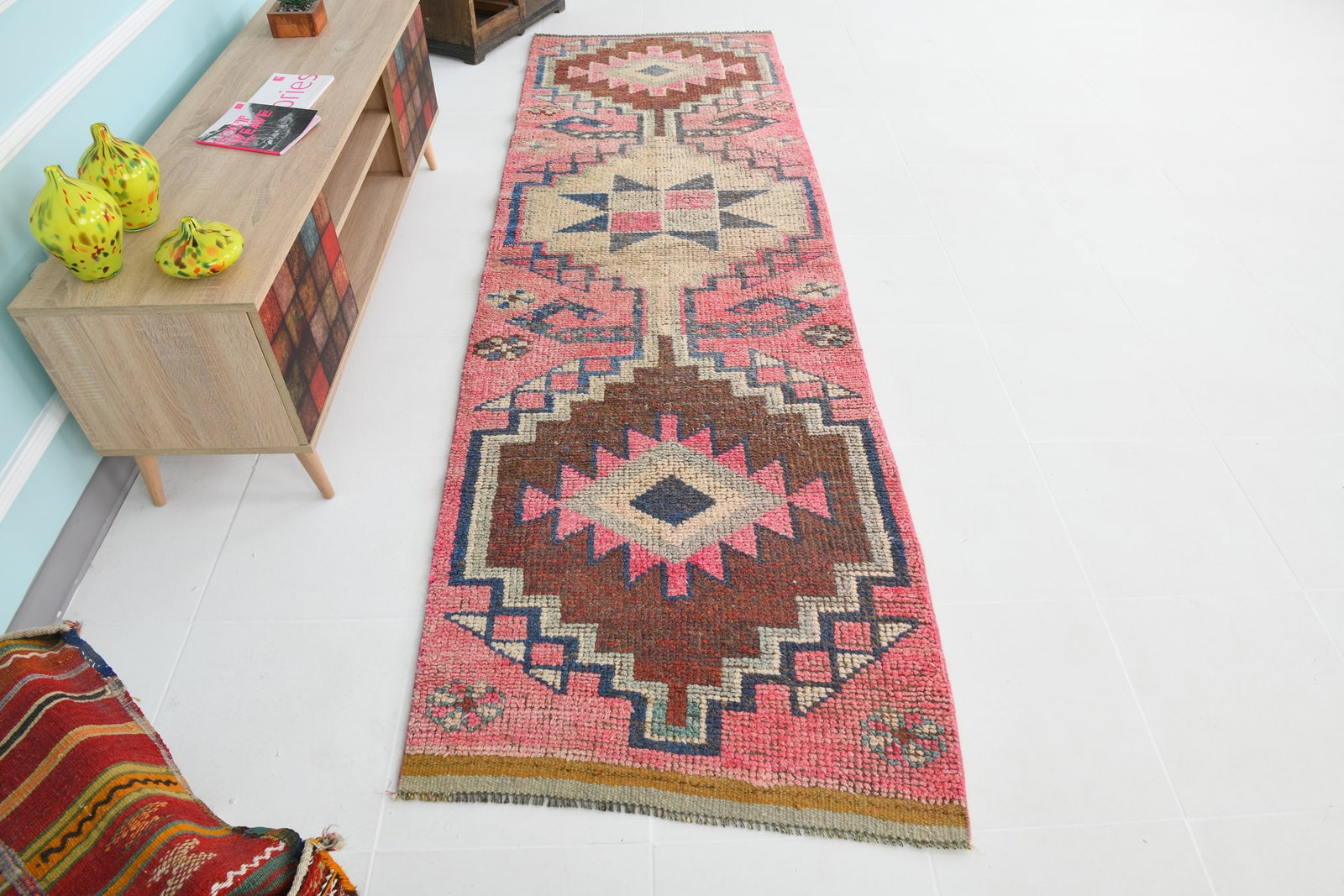 3'1'' x 10'2'' Handmade Vintage Wool Rug - 20607 - 4