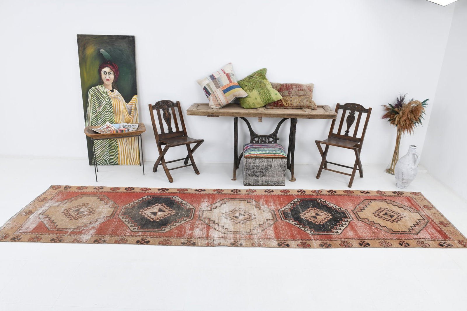 3'2'' x 13'0'' Handmade Vintage Wool Rug - 23027 - 2