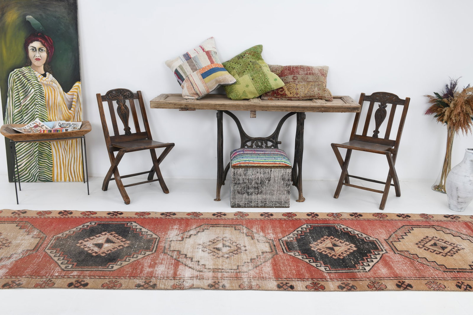 3'2'' x 13'0'' Handmade Vintage Wool Rug - 23027 - 3