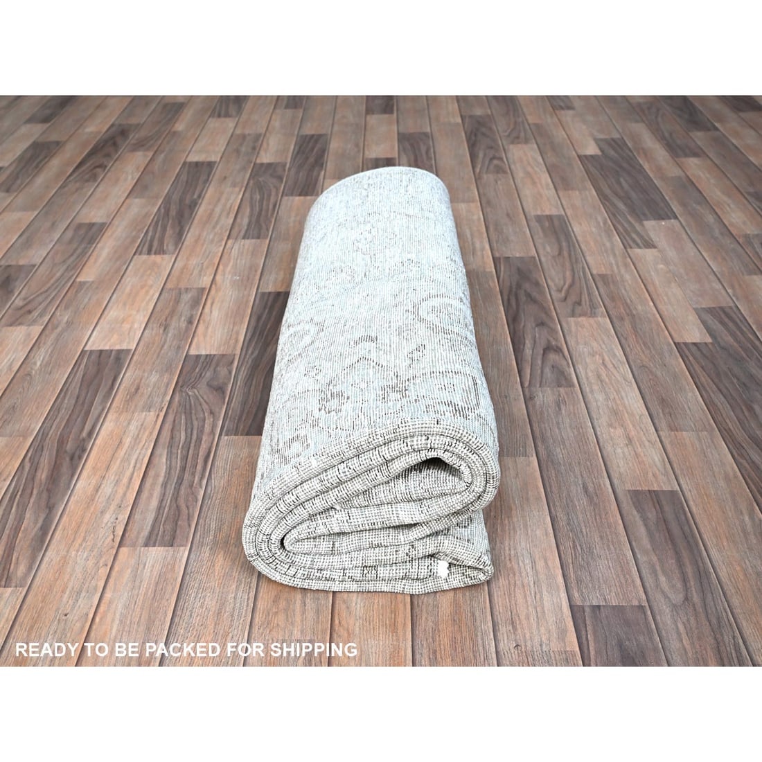 Blue 100% Wool Clean Cropped Thin Hand Knotted Vintage Tebraz Rug - 9