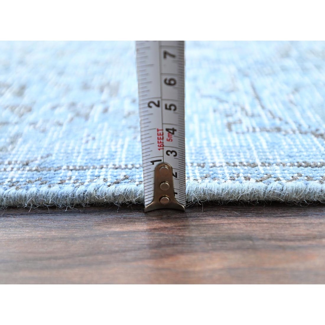 Blue 100% Wool Clean Cropped Thin Hand Knotted Vintage Tebraz Rug - 10