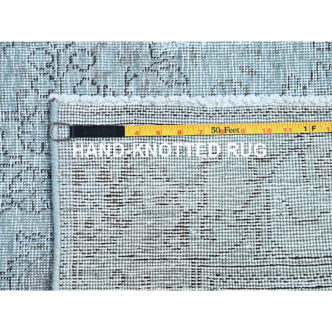 Blue 100% Wool Clean Cropped Thin Hand Knotted Vintage Tebraz Rug - 11