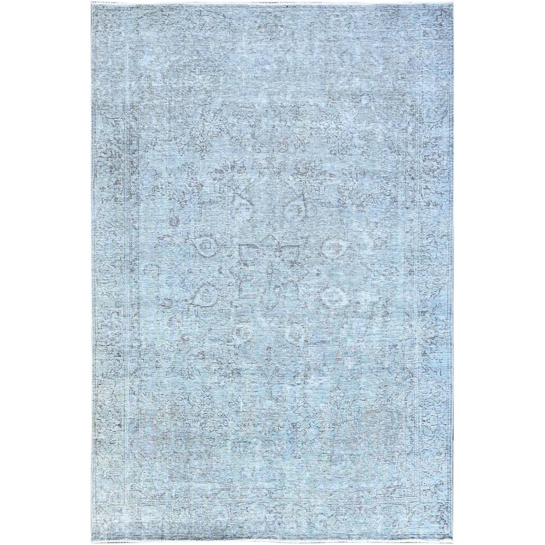 Blue 100% Wool Clean Cropped Thin Hand Knotted Vintage Tebraz Rug: Title: Blue 100% Wool Clean Cropped Thin Hand Knotted Vintage Tebraz Rug Description:This is a truly genuine one-of-a-kind. It has been Knotted for months and months in the centuries-old weaving craft