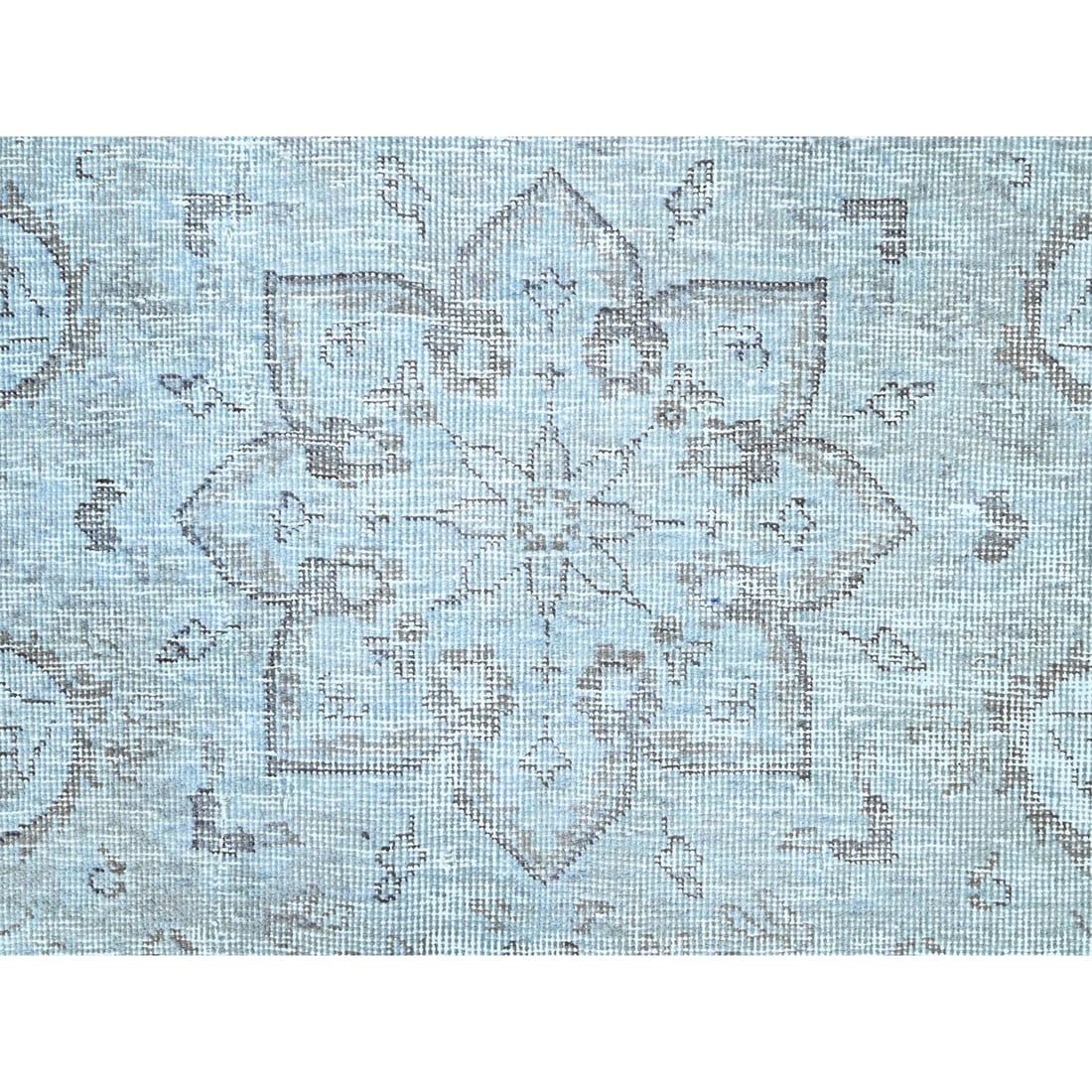 Blue 100% Wool Clean Cropped Thin Hand Knotted Vintage Tebraz Rug - 8
