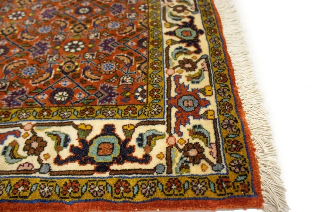 Vintage Orange Floral 4X5 Bidjar Persian Oriental Rug - 13