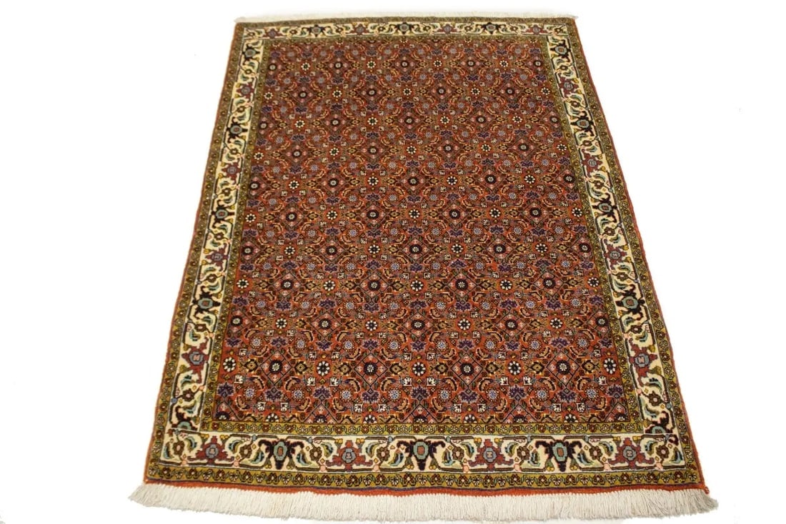 Vintage Orange Floral 4X5 Bidjar Persian Oriental Rug - 14