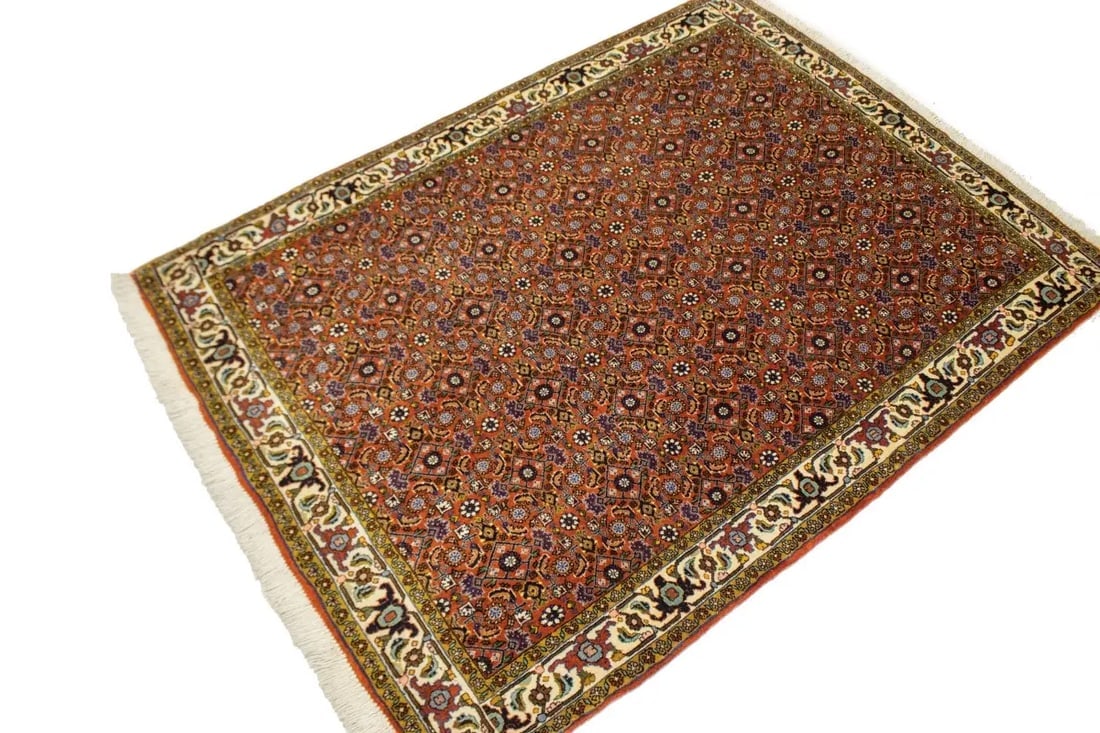 Vintage Orange Floral 4X5 Bidjar Persian Oriental Rug - 15