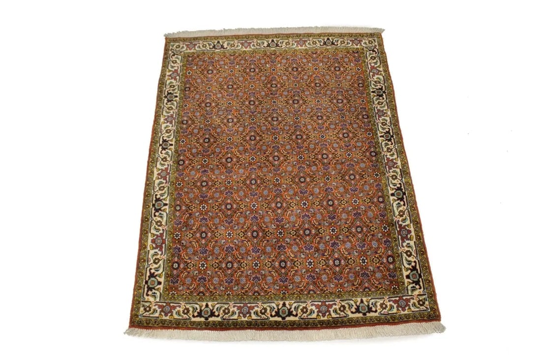 Vintage Orange Floral 4X5 Bidjar Persian Oriental Rug - 3