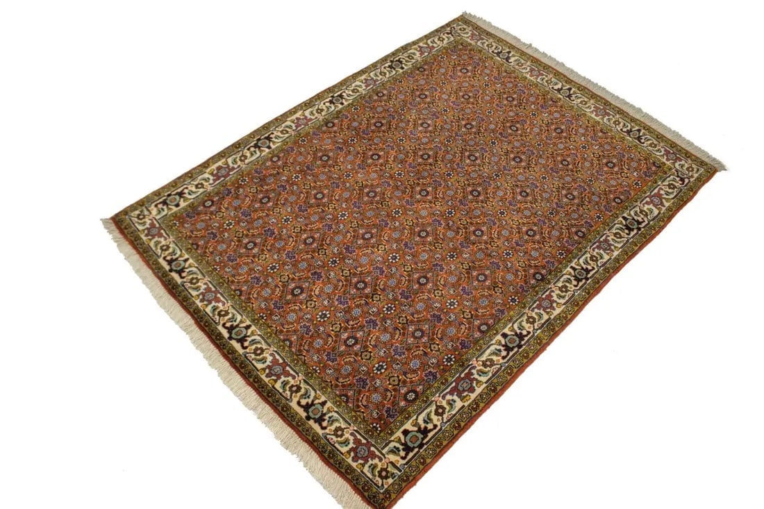 Vintage Orange Floral 4X5 Bidjar Persian Oriental Rug - 4