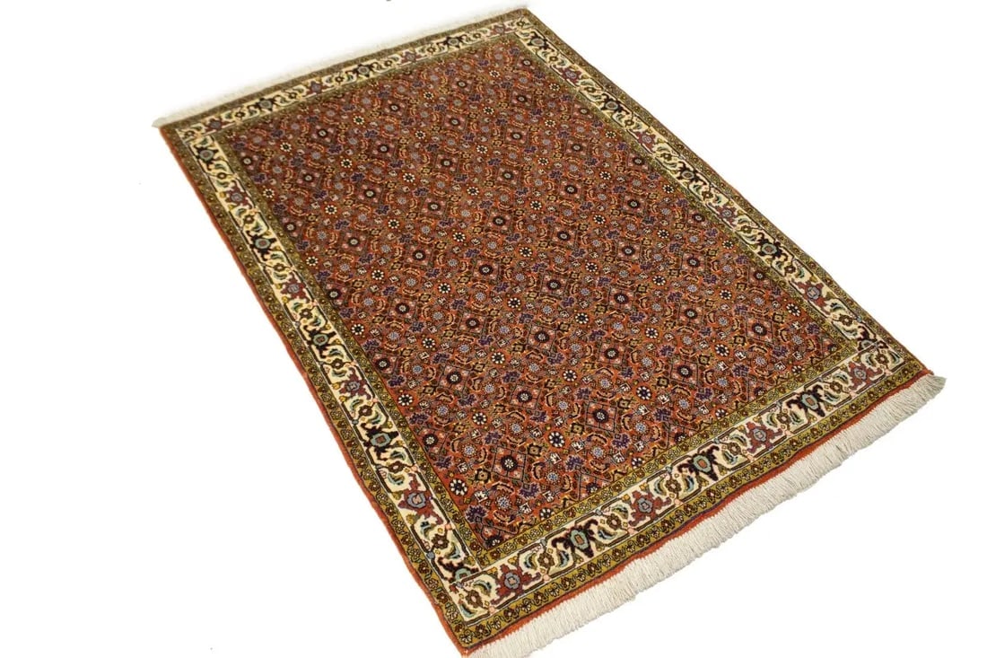 Vintage Orange Floral 4X5 Bidjar Persian Oriental Rug - 5