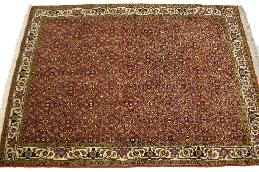 Vintage Orange Floral 4X5 Bidjar Persian Oriental Rug - 6