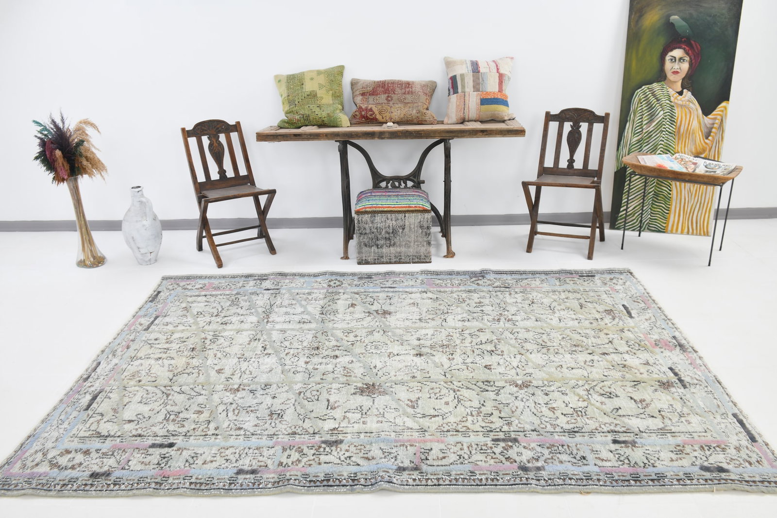 6'0'' x 9'0'' Handmade Vintage Wool Rug - 23321 - 3