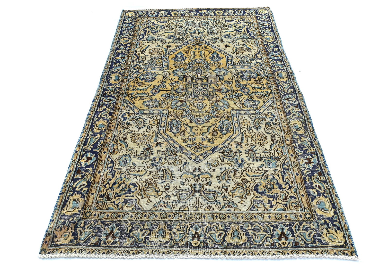 Semi Antique Cream Floral 3X6 Distressed Vintage Oriental Rug - 10