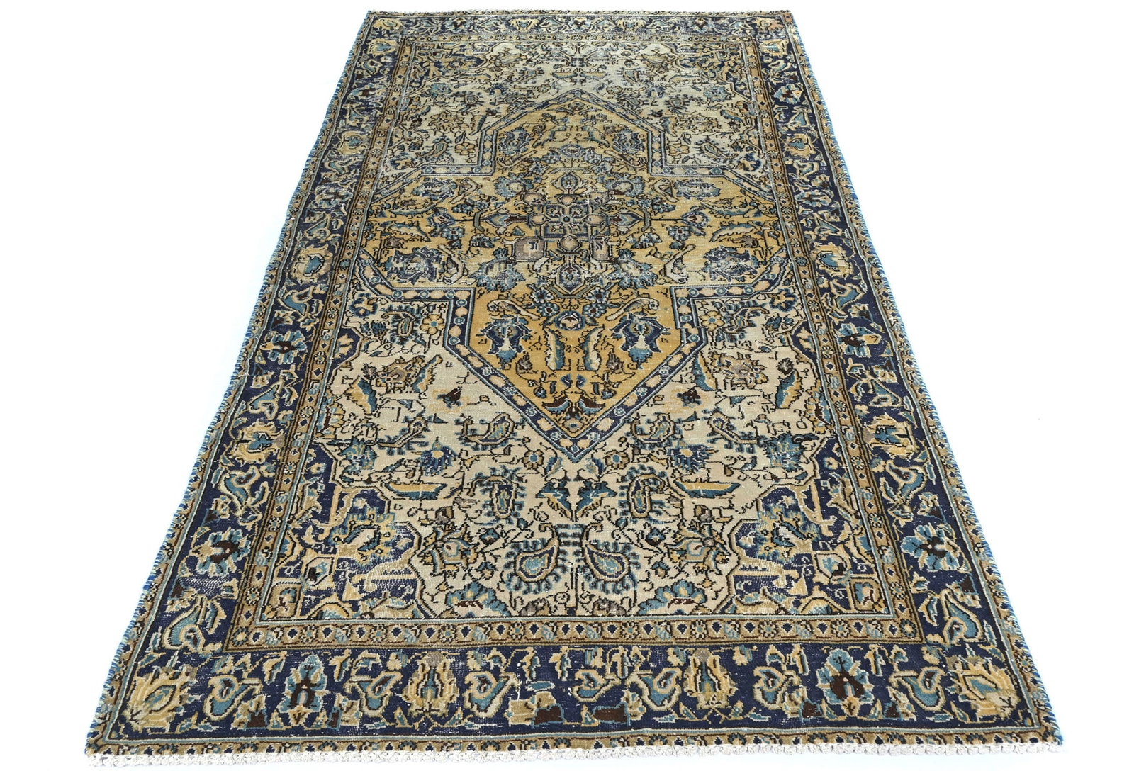 Semi Antique Cream Floral 3X6 Distressed Vintage Oriental Rug - 3