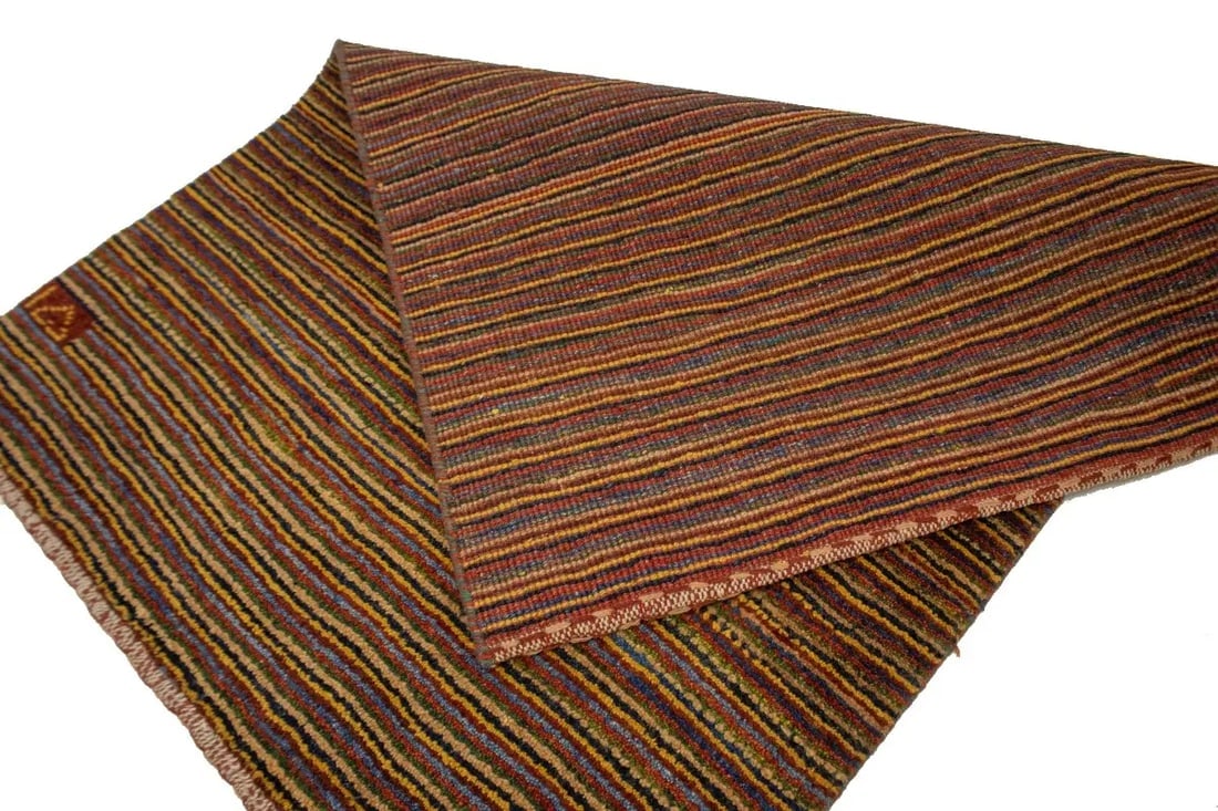 Vintage Multicolored Stripes Tribal 3X4 Gabbeh Persian Rug - 11