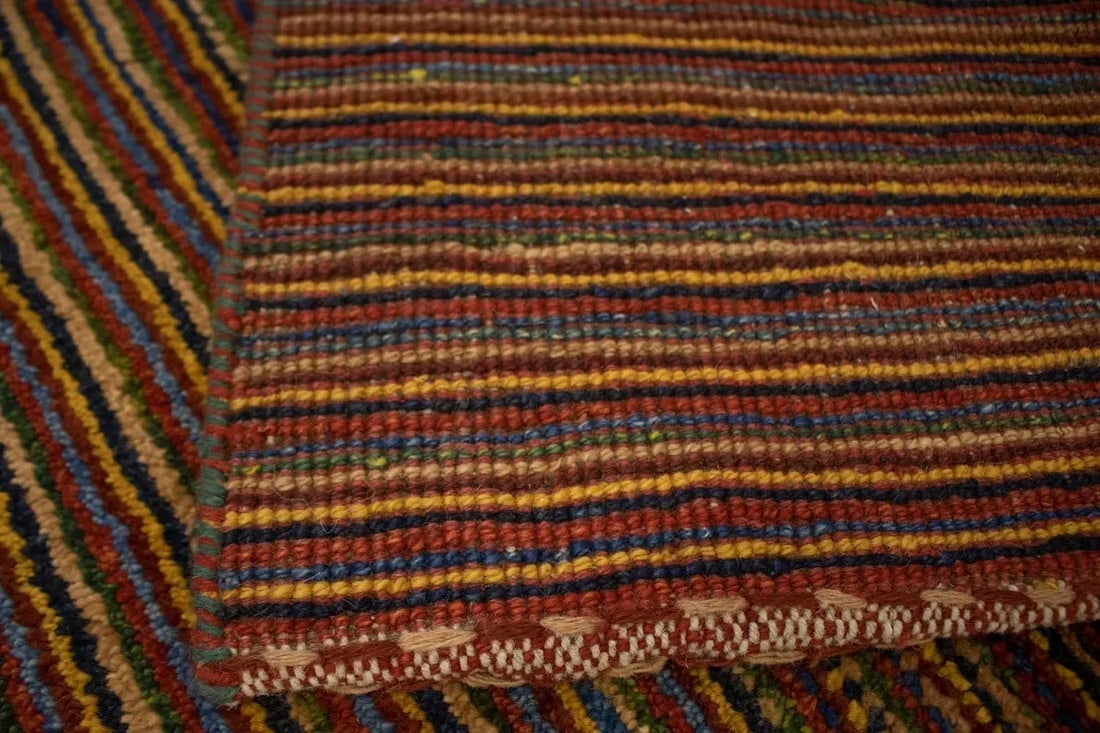 Vintage Multicolored Stripes Tribal 3X4 Gabbeh Persian Rug - 12