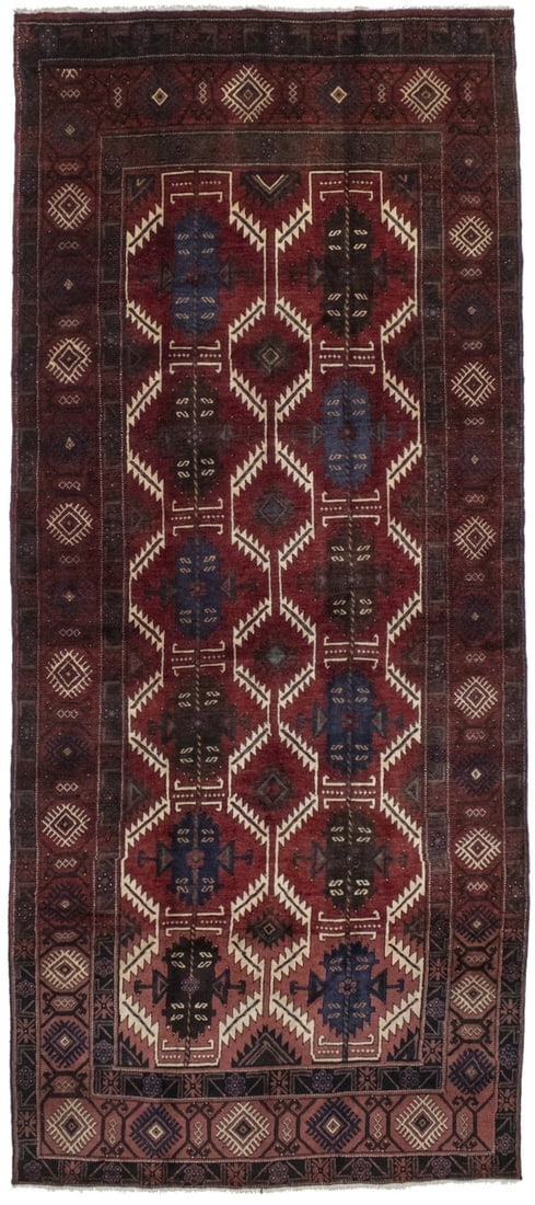 Vintage Red Tribal 5X12 Balouch Yalameh Persian Runner Rug: Title: Vintage Red Tribal 5X12 Balouch Yalameh Persian Runner Rug Description:Hand Knotted semi antique 5X12 red tribal Persian runner made with natural dyes (fine wool pile and cotton foundation), su
