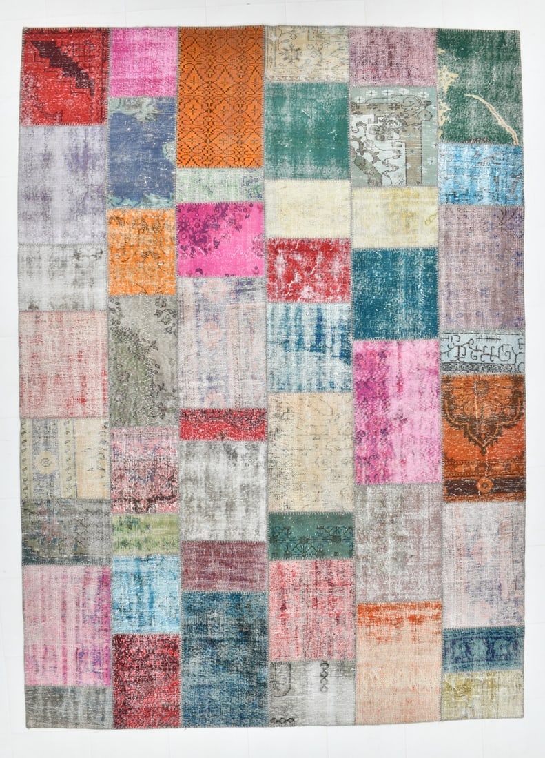 8'4'' x 11'7'' Handmade Vintage Wool Patchwork Rug - 482 (1 of 20)