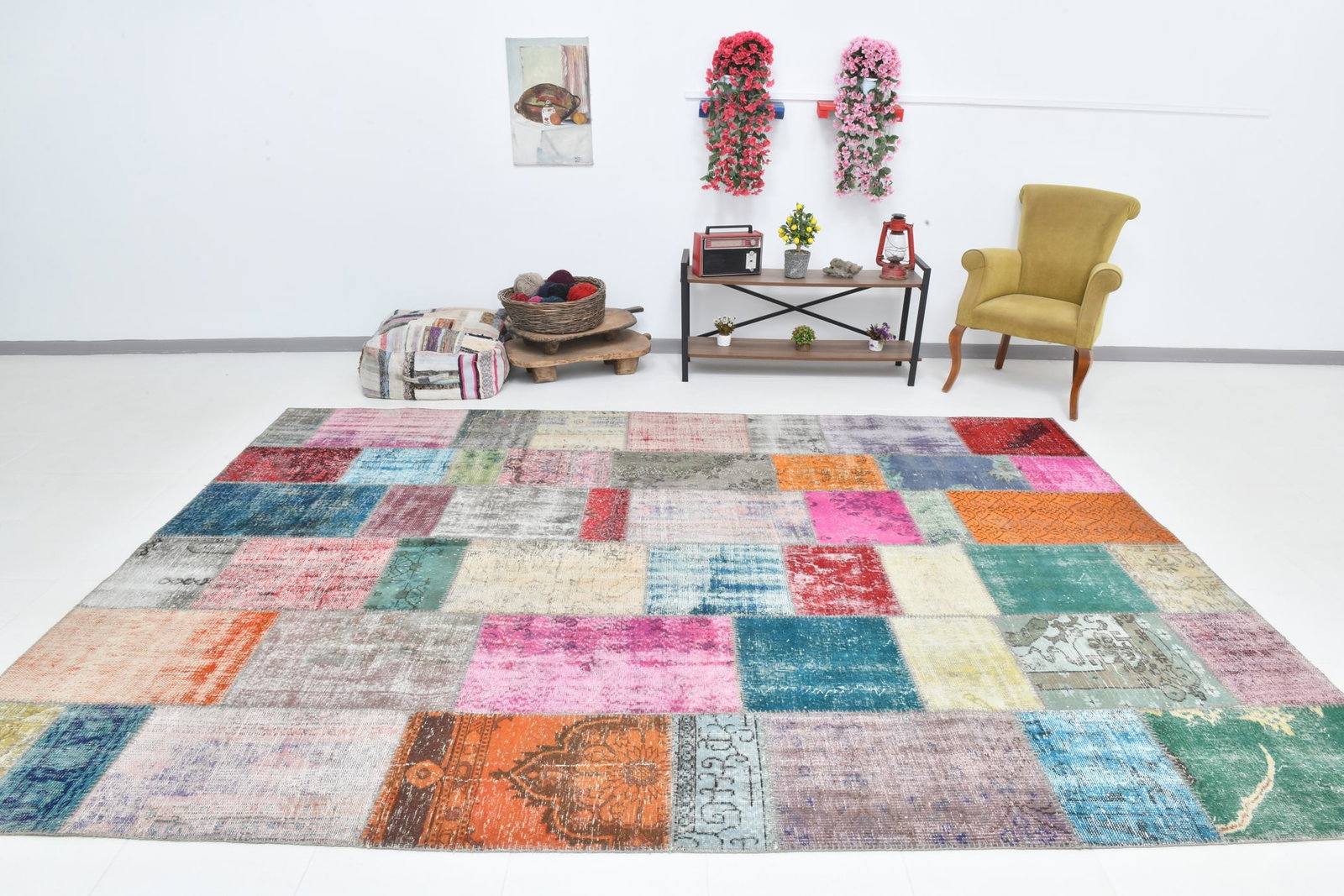 8'4'' x 11'7'' Handmade Vintage Wool Patchwork Rug - 482 - 2