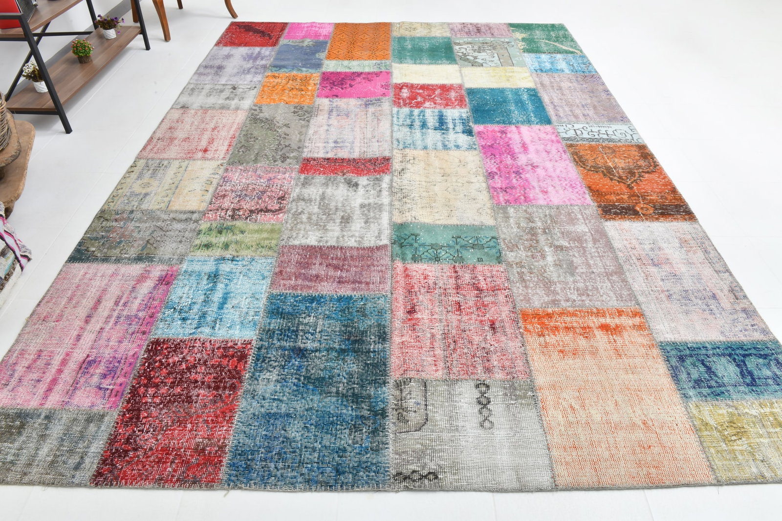 8'4'' x 11'7'' Handmade Vintage Wool Patchwork Rug - 482 - 5