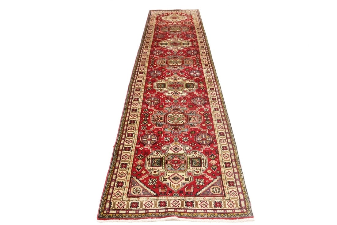 Vintage Floral Red 3X12 Tabriz Persian Runner Rug - 17