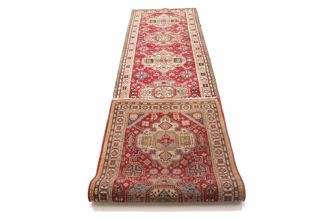 Vintage Floral Red 3X12 Tabriz Persian Runner Rug - 18
