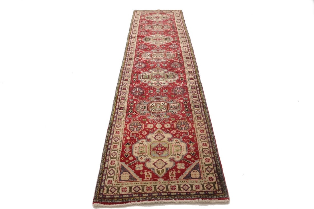 Vintage Floral Red 3X12 Tabriz Persian Runner Rug - 3