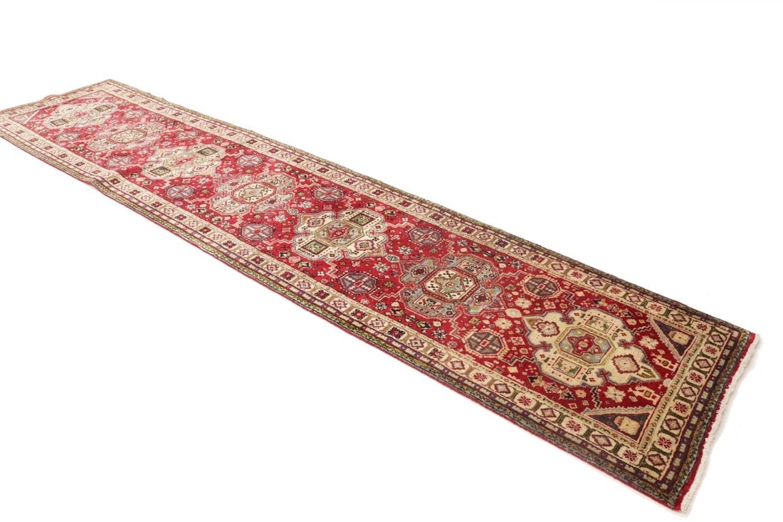 Vintage Floral Red 3X12 Tabriz Persian Runner Rug - 4