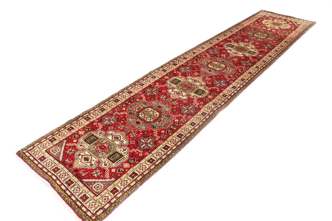 Vintage Floral Red 3X12 Tabriz Persian Runner Rug - 5